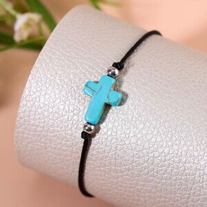 🎁FREE GIFT WITH PURCHASE Turqouise Cross Adjustable Tie Wrap Bracelet OS